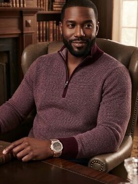 Neiman Marcus Men's 1/4 Zip-100% Cashmere Sweater Burgundy. XXL NEW Contrast Cuf